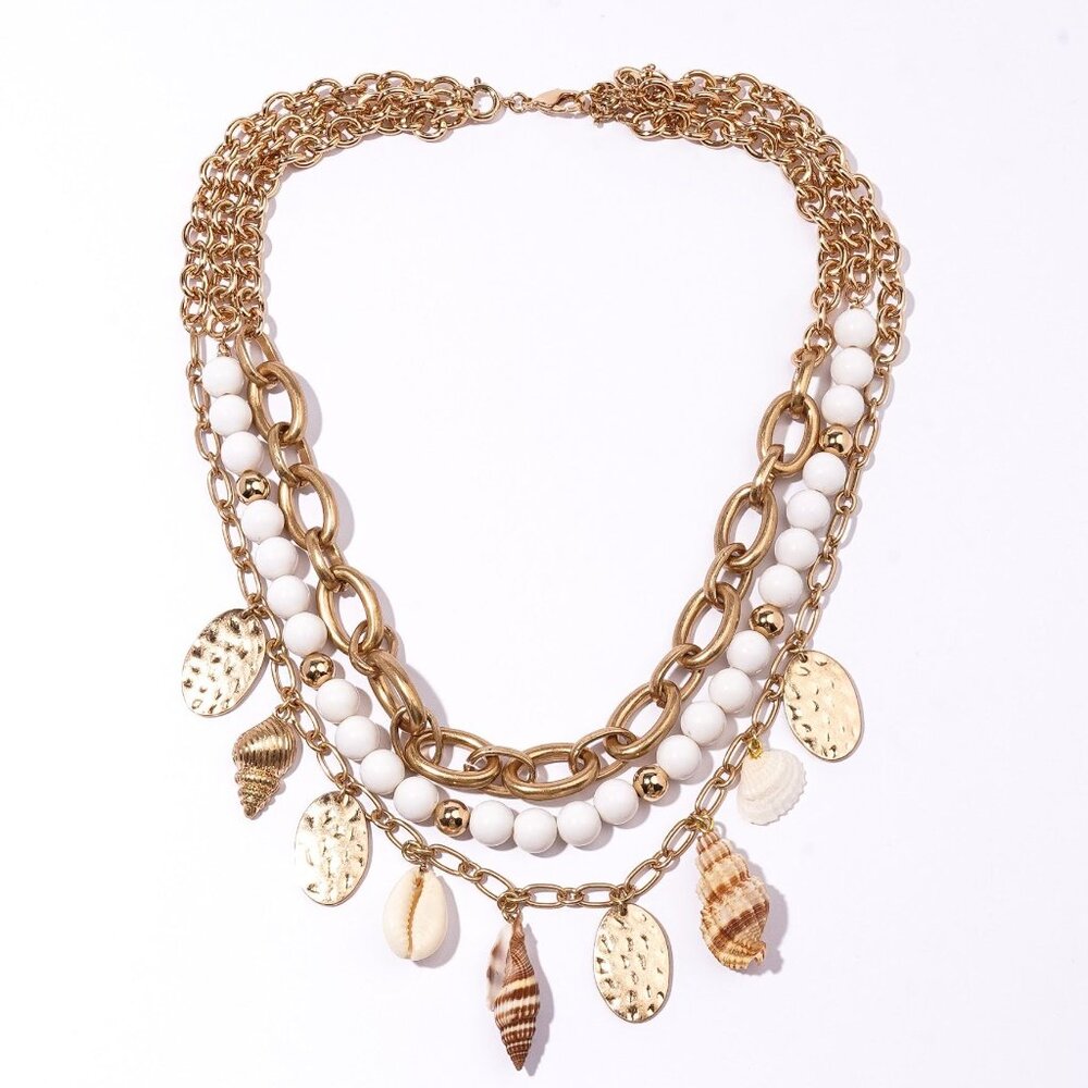Women's Bohemian Style Shell Charmed Necklace - Gold Tone